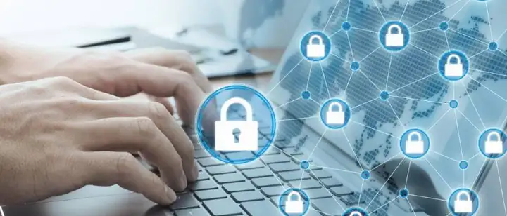person using secure laptop