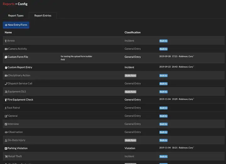 Report Entries List
