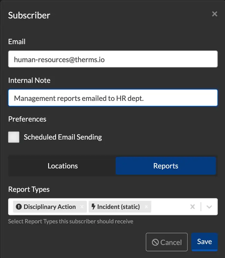 Email Subscriber subcribed to Disciplinary Acitons and Incident Report Types