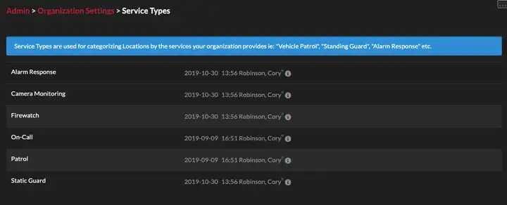 Organization Service Types View