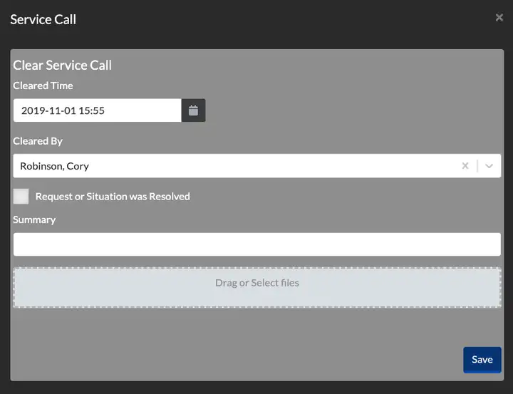 Clear Service Call form.