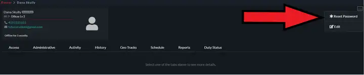 User Profile, Reset Password option inside context menu.